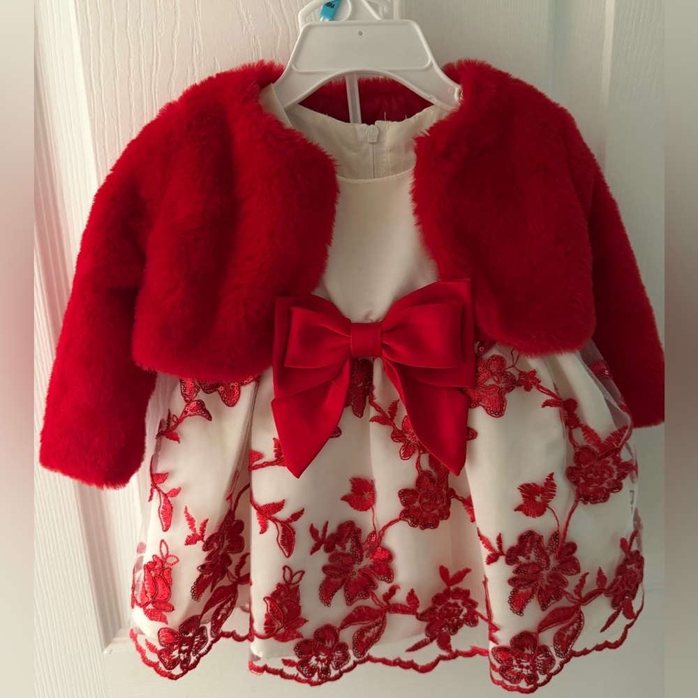 Rare Editions Baby dress with bow 3-piece set